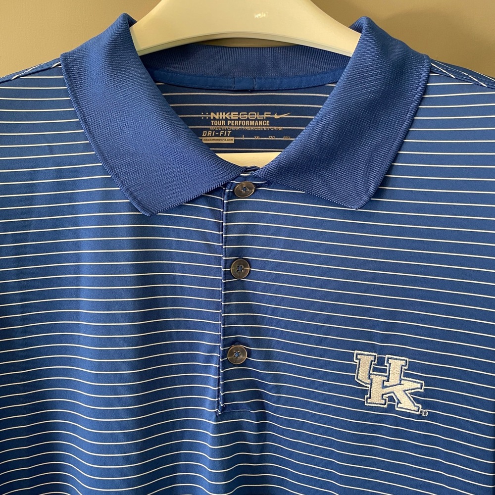 Nike Golf Kentucky Wildcats Polo Shirt Mens XXL Blue Striped Dri-Fit Polo - Picture 3 of 11